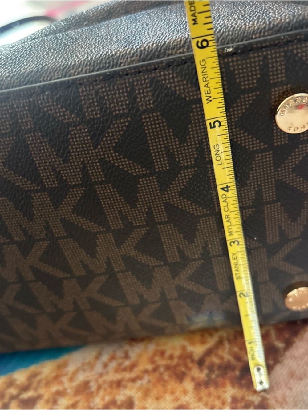 Michael Kors Brown Monogram Duffel with Tan Leather Trim - Picture 8 of 16